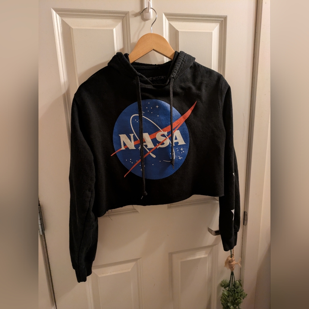 NASA Black Cropped Hoodie Sweater